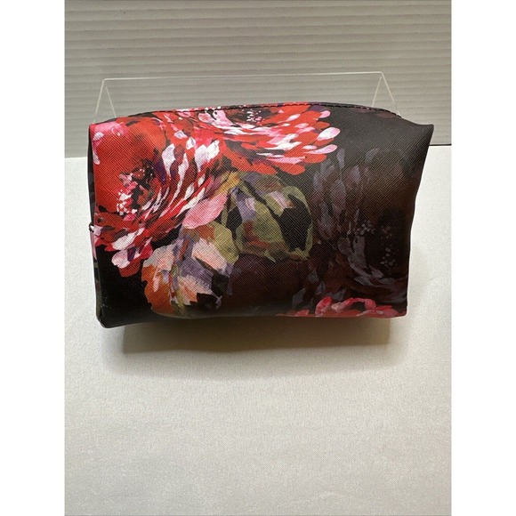 TRINA TURK‎ Black W/ Red & Pink Floral Print Travel/ Makeup/ Cosmetics Bag NWOT - Picture 7 of 11